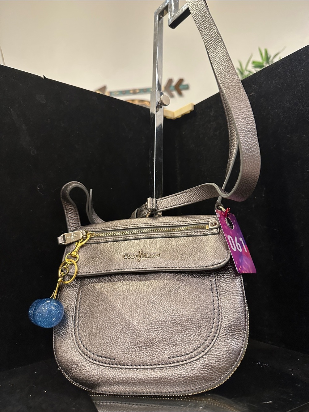 Cole Haan #061 Canteen Metallic Pewter Crossbody/Messenger Bag